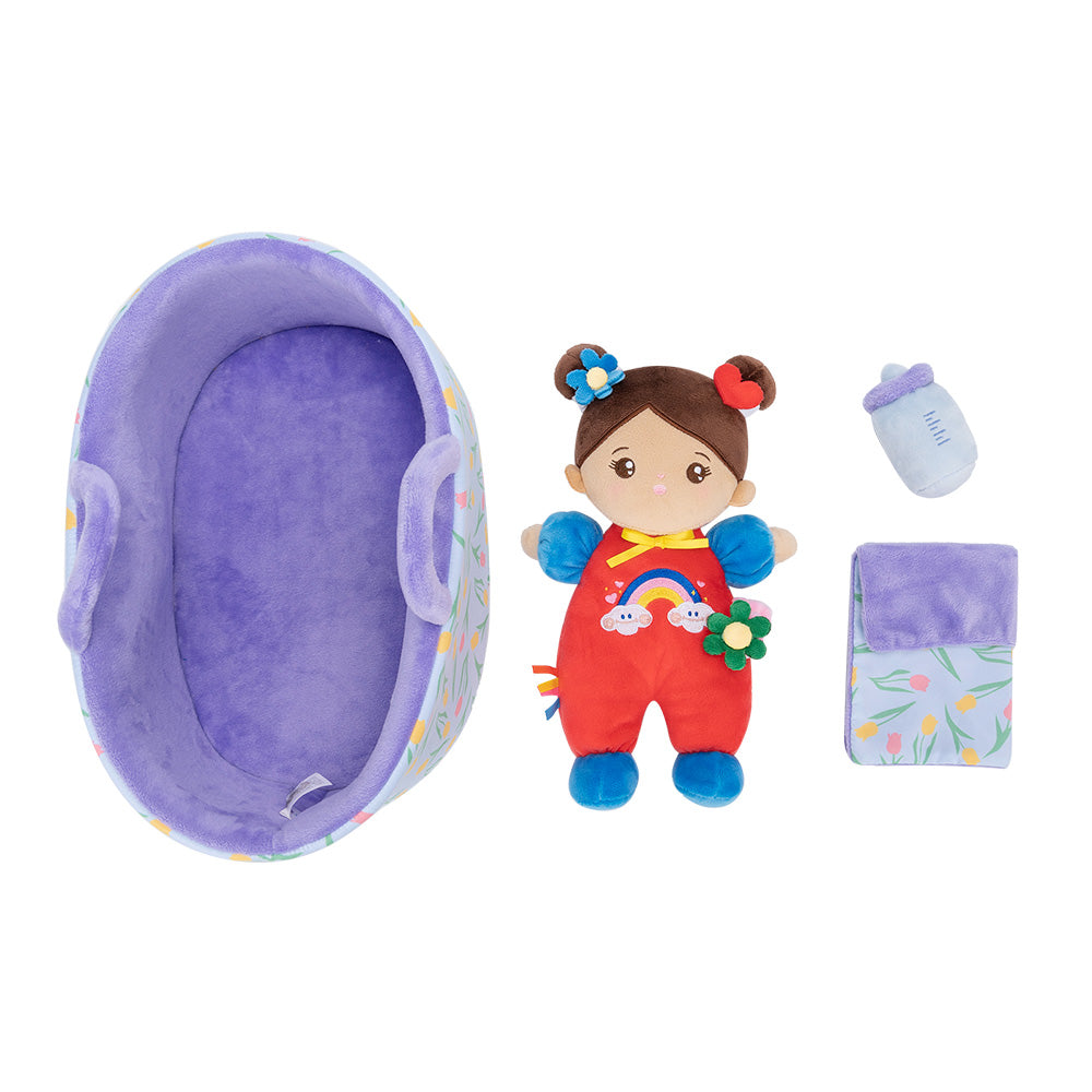 iFrodoll Personalized Brown Skin Tone Mini Plush Baby Girl Doll & Gift Set
