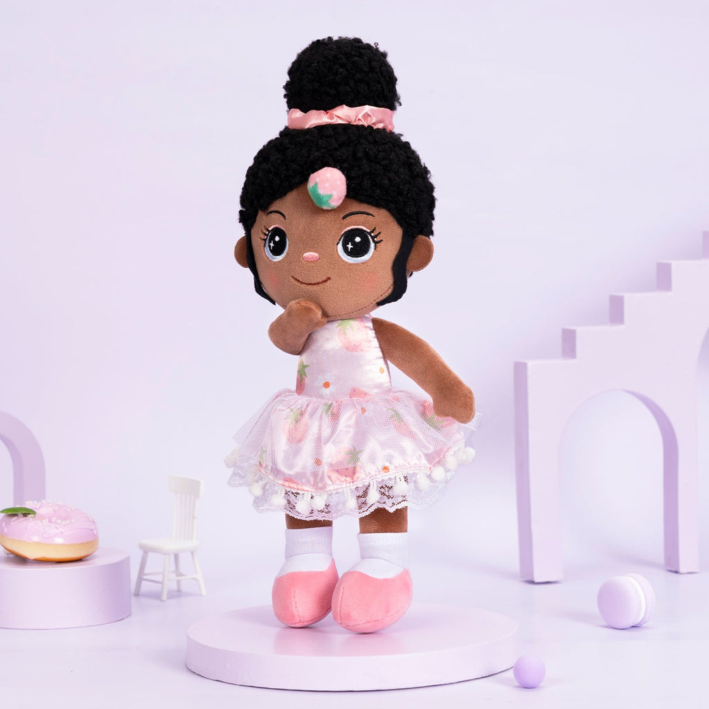 iFrodoll Personalized Deep Skin Tone Plush Strawberry Doll Pink