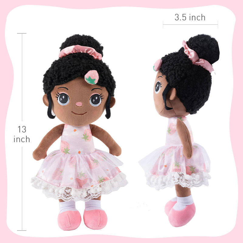 iFrodoll Personalized Deep Skin Tone Plush Strawberry Doll Pink