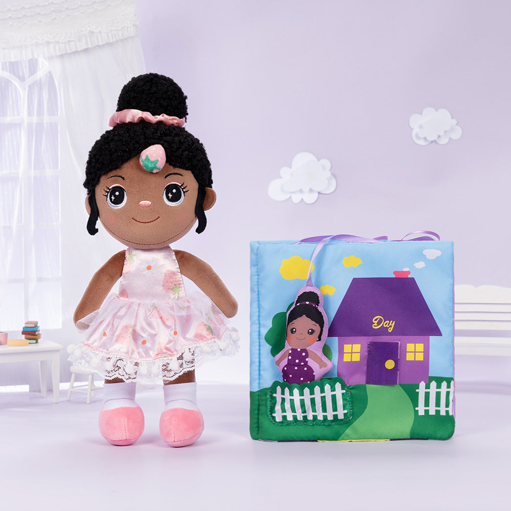 iFrodoll Personalized Deep Skin Tone Plush Strawberry Doll Pink