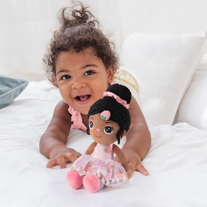 iFrodoll Personalized Deep Skin Tone Plush Strawberry Doll Pink