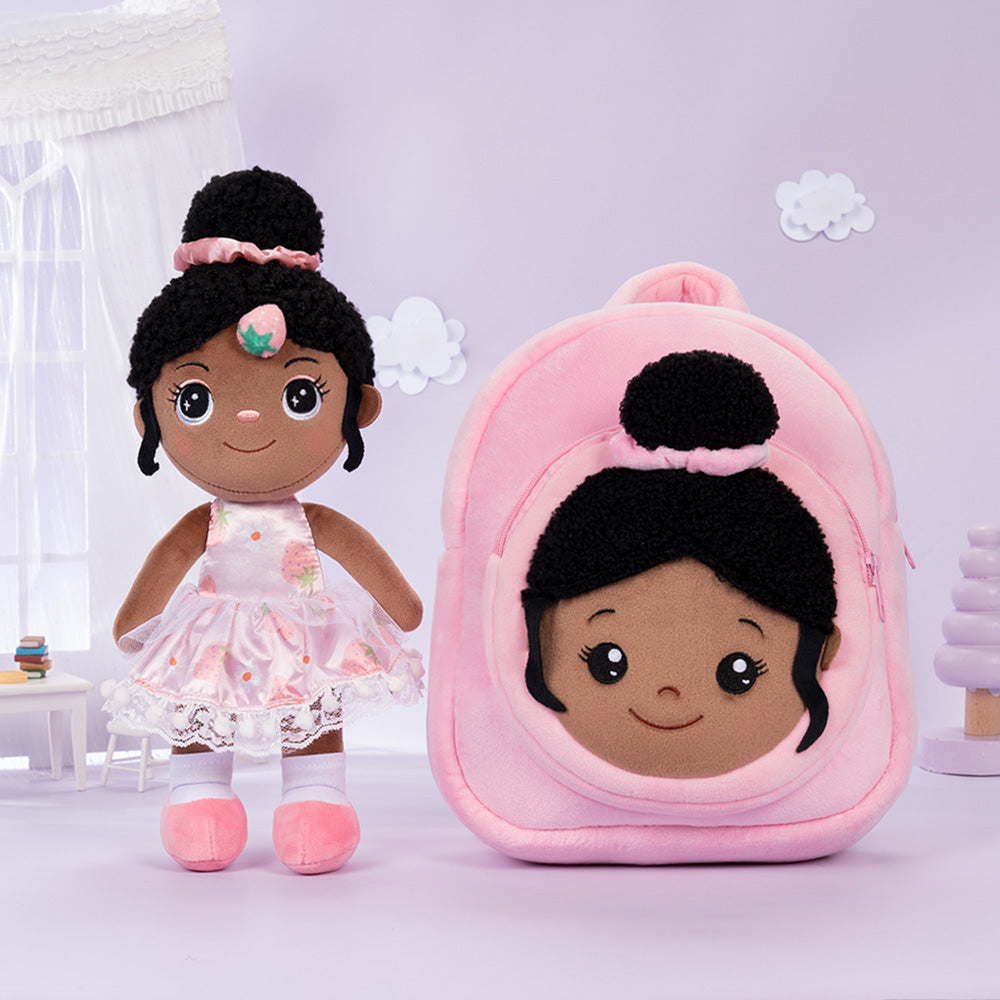 iFrodoll Personalized Deep Skin Tone Plush Strawberry Doll Pink