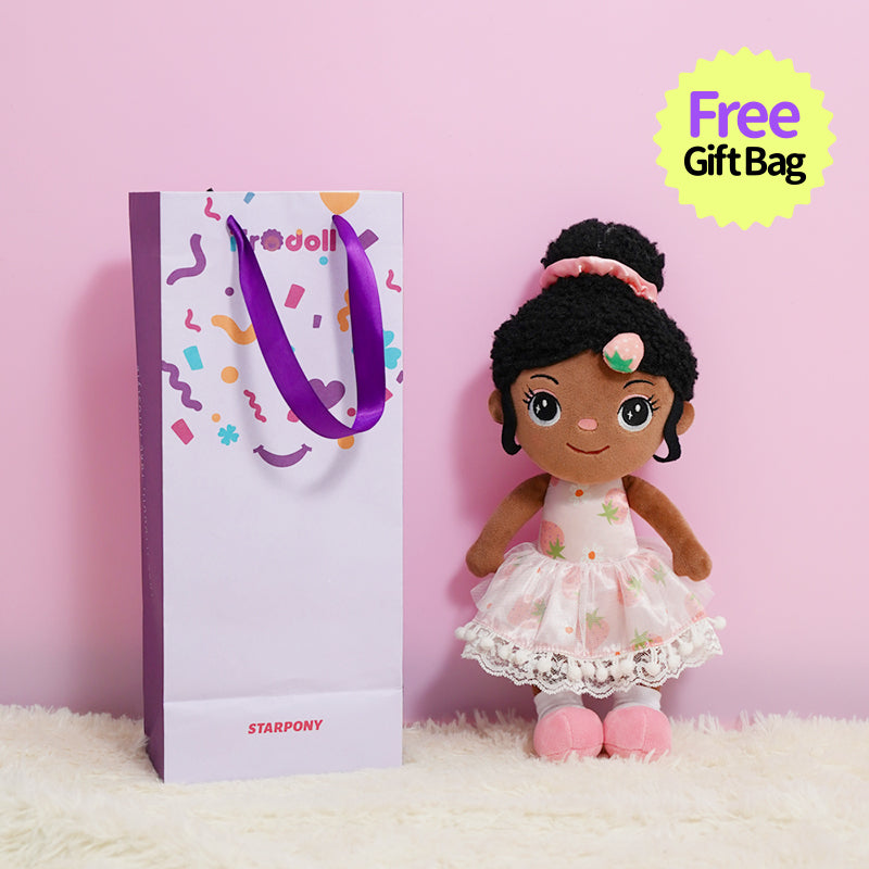 iFrodoll Personalized Deep Skin Tone Plush Strawberry Doll Pink