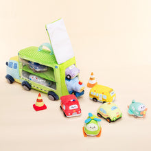 Load image into Gallery viewer, Personalized Plush Double Deck Truck Trailer Sensory Toy Set