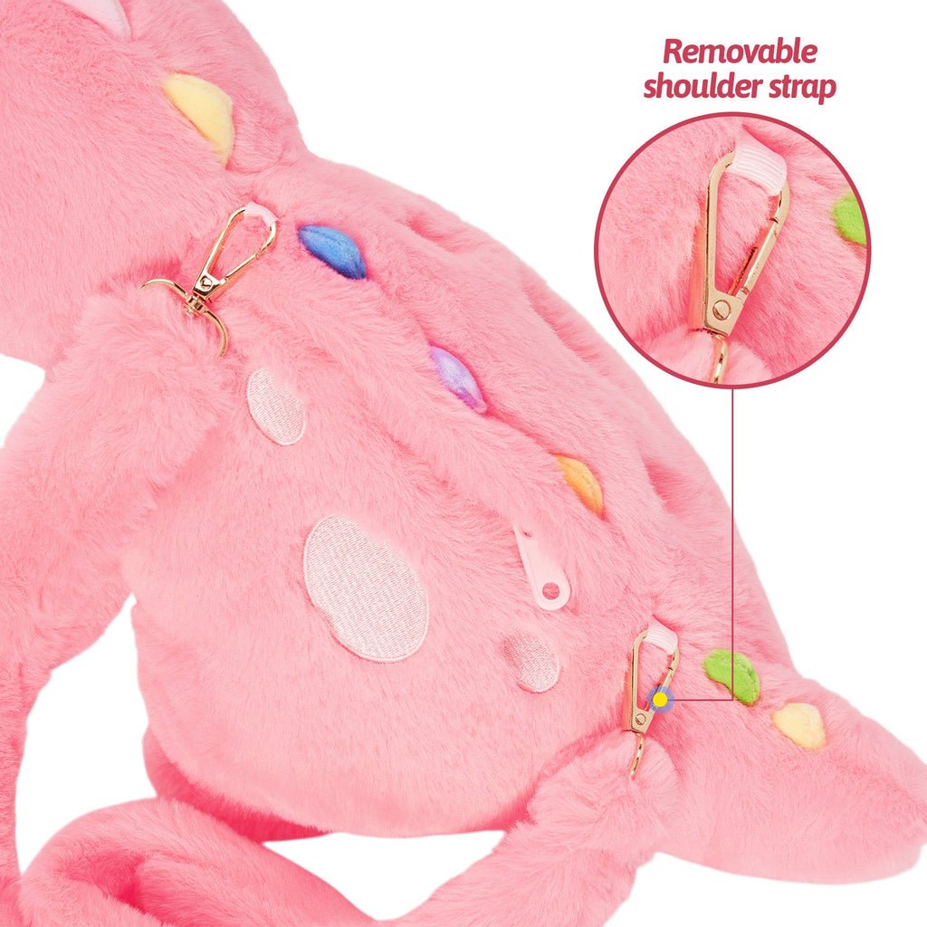 Pink T Rex Dinosaur Plush Toy with Babies, with Crossbody Strap