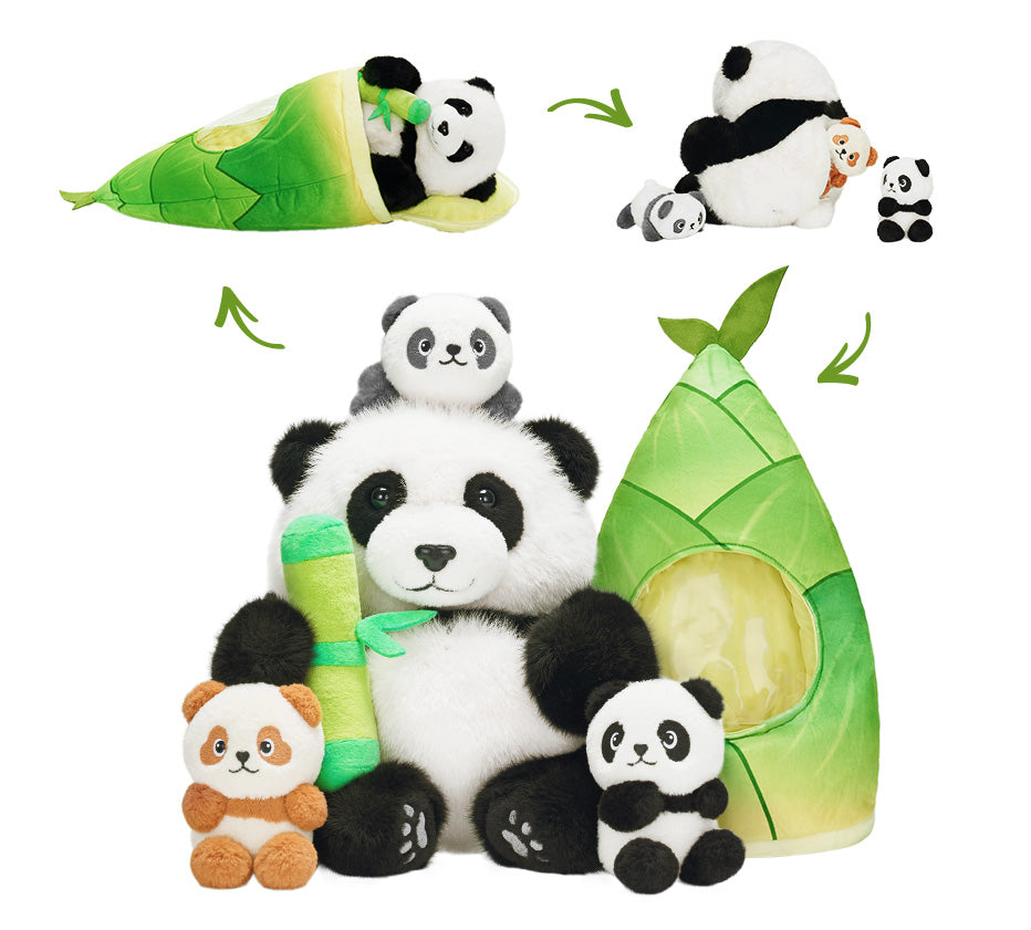 Panda Mommy with 3 Babies Plush Stuffed Animal Set