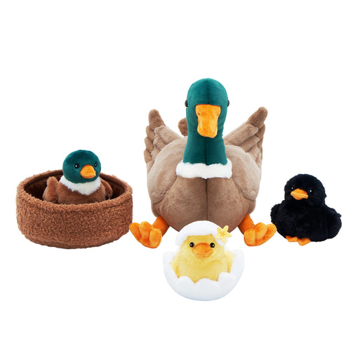 Mallard Dabbling Duck Plush Stuffed With 4 Ducklings in Nest