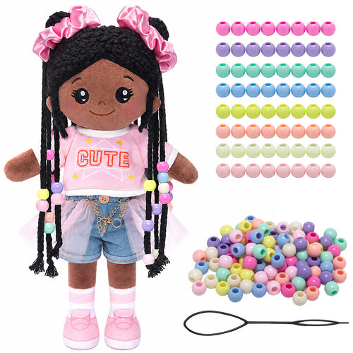 Hair Styling Plush Doll Kit – Dark Skin Tone with Colorful Beads