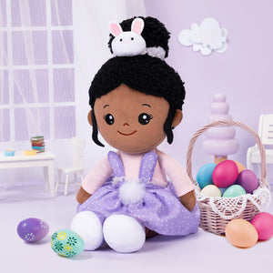iFrodoll Personalized Deep Skin Tone Plush Purple Bunny Doll