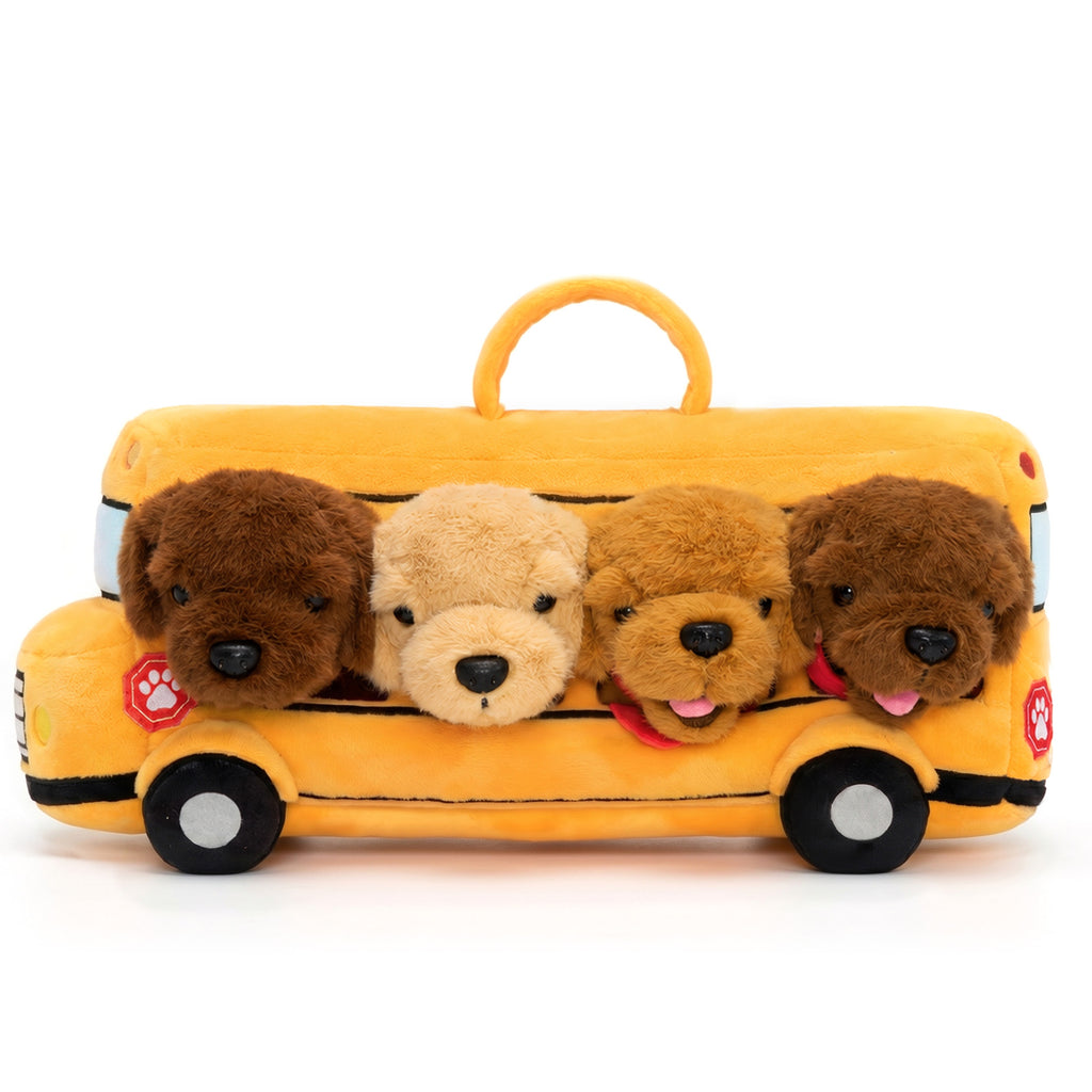 Personalized Plush Puppy School Bus Playset (5-Piece Set)