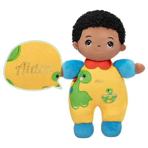 Personalized Dark Skin Dinosaur Mini Plush Baby Boy Doll