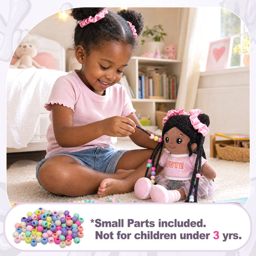 Hair Styling Plush Doll Kit – Dark Skin Tone with Colorful Beads