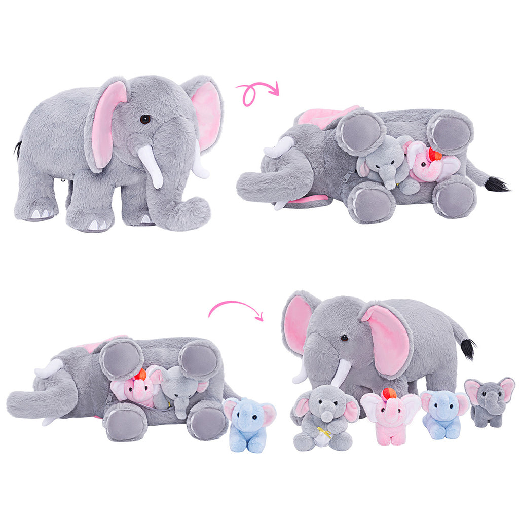 Elephant Family Plush Toy Set with 4 Pieces Baby Gift Set