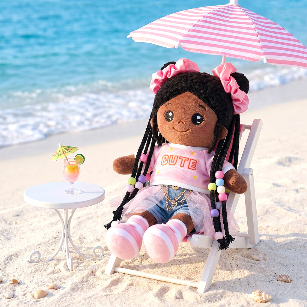 Hair Styling Plush Doll Kit – Dark Skin Tone with Colorful Beads