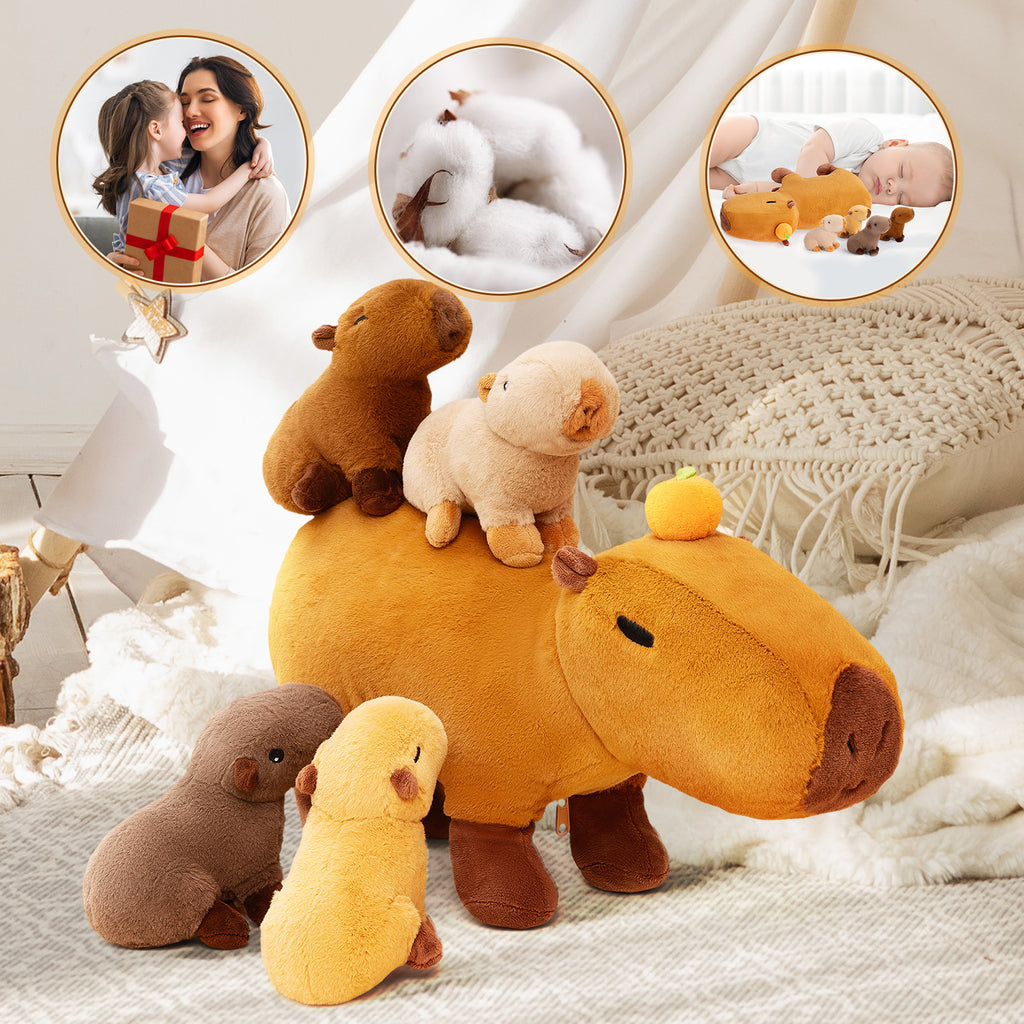 iFrodoll Capybara Family with 4 Babies Plush Playset Animals Stuffed Gift Set for Toddler