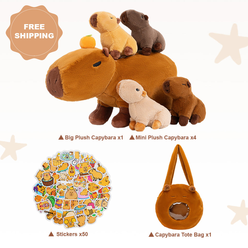 iFrodoll Capybara Family with 4 Babies Plush Playset Animals Stuffed Gift Set for Toddler