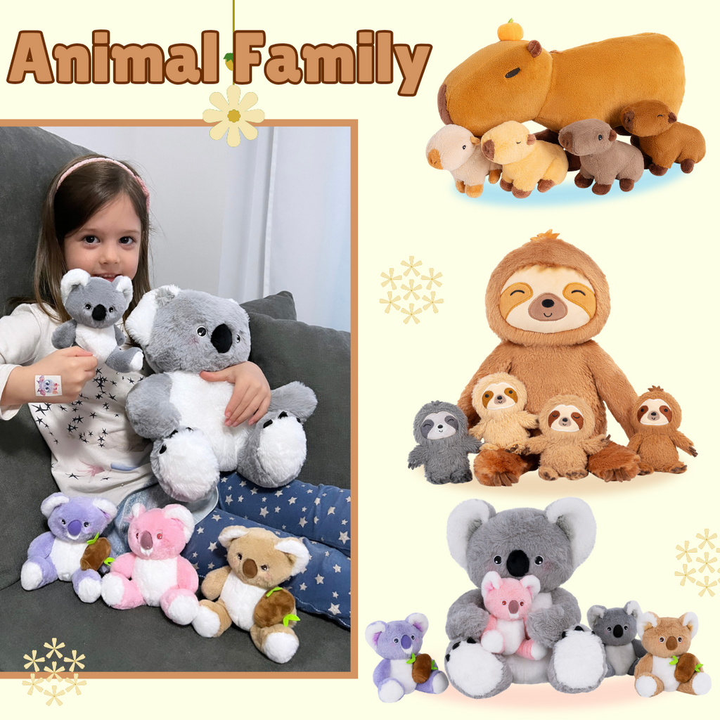 Plush Stuffed Animal Family Toy Set Mommy with Babies - 11 Themes