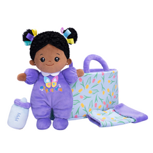 Load image into Gallery viewer, iFrodoll Personalized Deep Skin Tone Baby First Doll Purple Butterfly Girl Doll &amp; Gift Set
