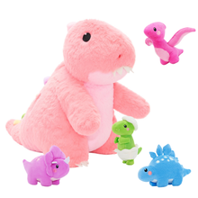 Load image into Gallery viewer, Pink T Rex Dinosaur Plush Toy with Babies, with Crossbody Strap
