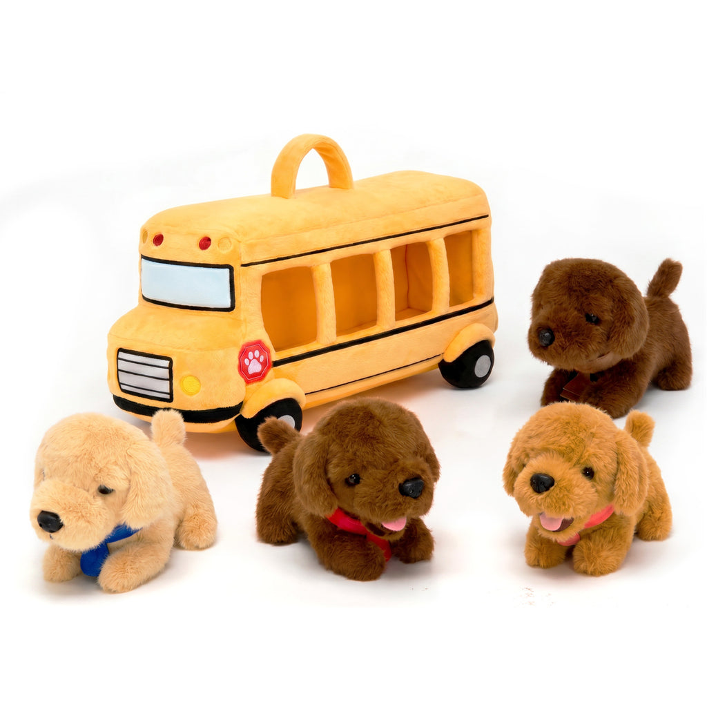 Personalized Plush Puppy School Bus Playset (5-Piece Set)