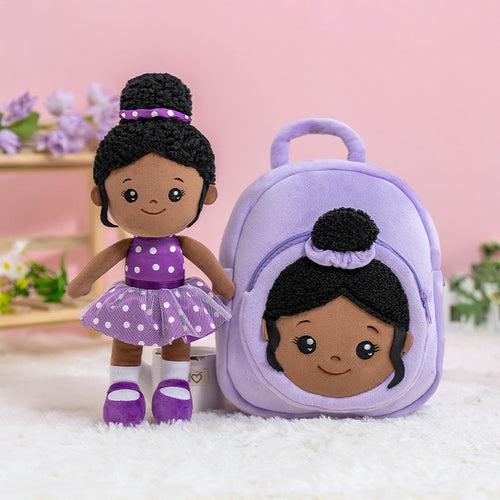 iFrodoll Personalized Deep Skin Tone Plush Nevaeh 2 Doll & Purple Backpack Gift Set