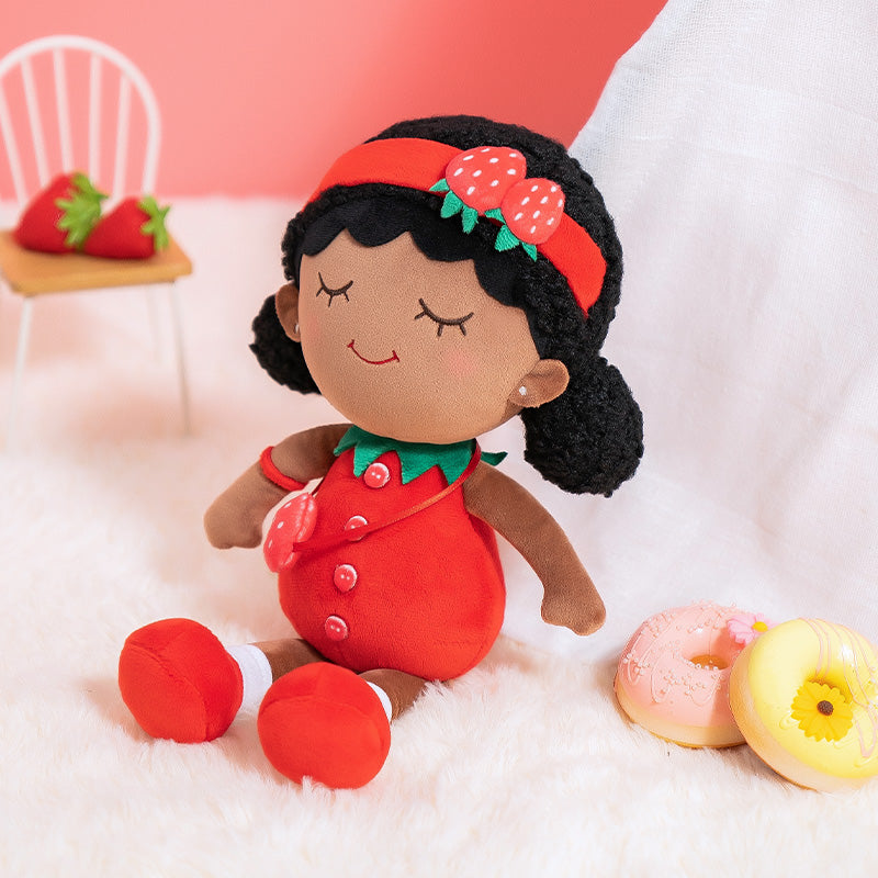 iFrodoll Personalized Deep Skin Tone Plush Strawberry Doll Red