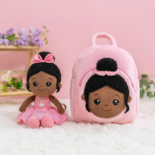Load image into Gallery viewer, iFrodoll Personalized Deep Skin Tone Plush Ballerina Nevaeh Doll &amp; Backpack Gift Set