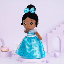 Load image into Gallery viewer, iFrodoll Personalized Deep Skin Tone Plush Princess Doll Blue
