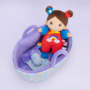 iFrodoll Personalized Brown Skin Tone Mini Plush Baby Girl Doll & Gift Set
