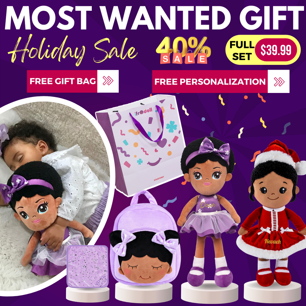 Kid Most Wanted Gift Set (Save 40%)- iFrodoll Personalized Plush Doll x 2, Backpack x1, Washcloth x1