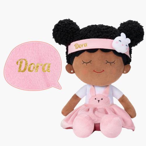 iFrodoll Personalized Deep Skin Tone Plush Doll with Rabbit Outfit