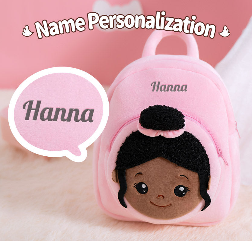 iFrodoll Personalized Deep Skin Tone Plush Ash Doll & Pink Nevaeh Backpack Gift Set