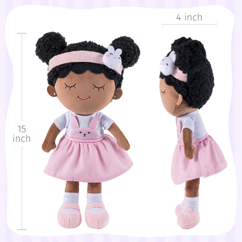 iFrodoll Personalized Deep Skin Tone Plush Doll with Rabbit Outfit