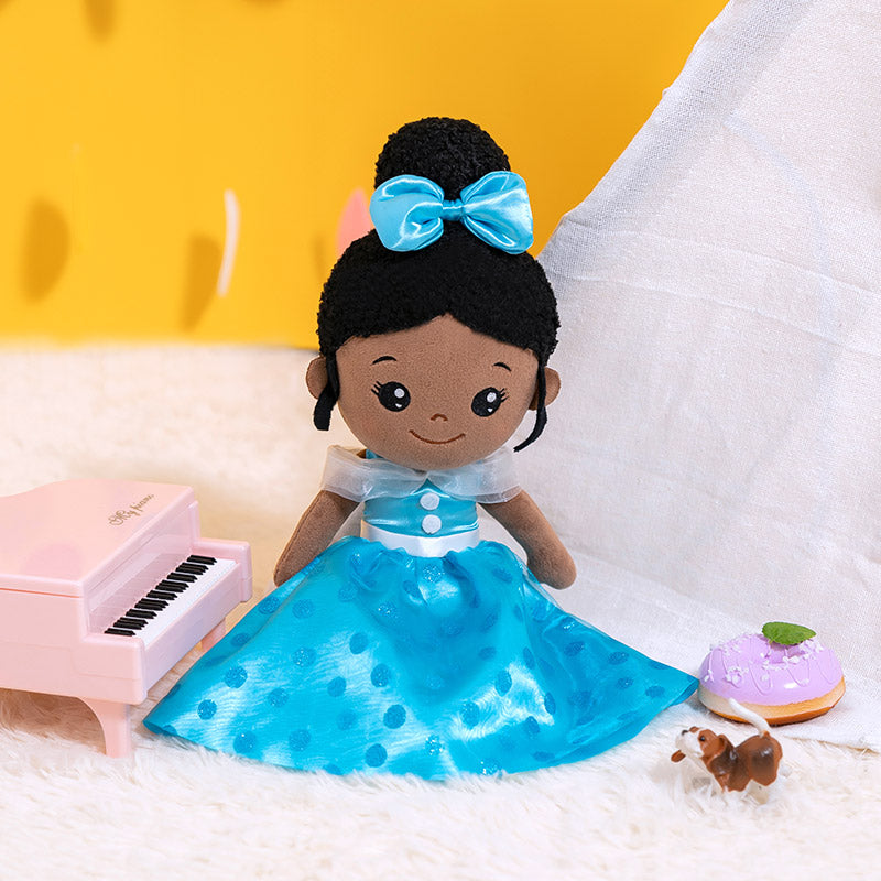 iFrodoll Personalized Deep Skin Tone Plush Blue Princess Nevaeh Doll & Backpack Gift Set