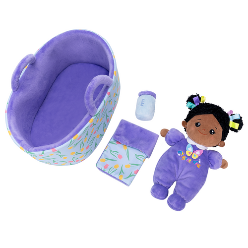 iFrodoll Personalized Deep Skin Tone Baby First Doll Purple Butterfly Girl Doll & Gift Set