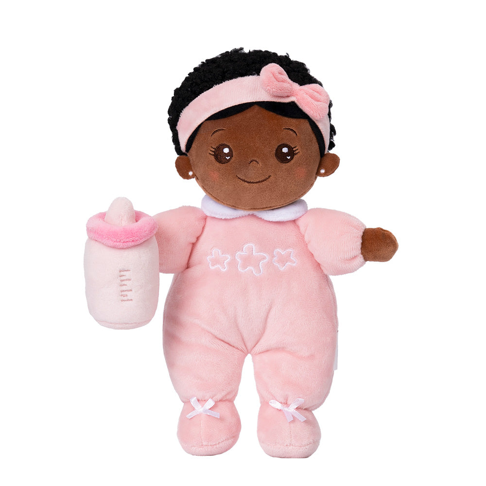 iFrodoll Personalized Pink Deep Skin Tone Mini Plush Baby Girl Doll & Gift Set