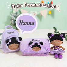 Load image into Gallery viewer, iFrodoll Personalized Deep Skin Tone Plush Dora Doll &amp; Backpack &amp; Washcloth Gift Set