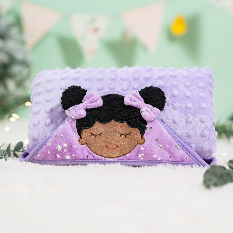 iFrodoll Personalized Deep Skin Tone Plush Dora Doll+Blanket（47”）+Washcloth Baby Gift Set