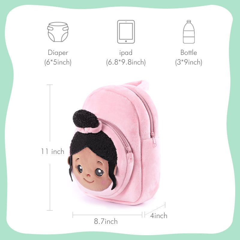 iFrodoll Personalized Deep Skin Tone Plush Ash Doll & Pink Nevaeh Backpack Gift Set