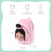 Load image into Gallery viewer, iFrodoll Personalized Deep Skin Tone Plush Ash Doll &amp; Pink Nevaeh Backpack Gift Set