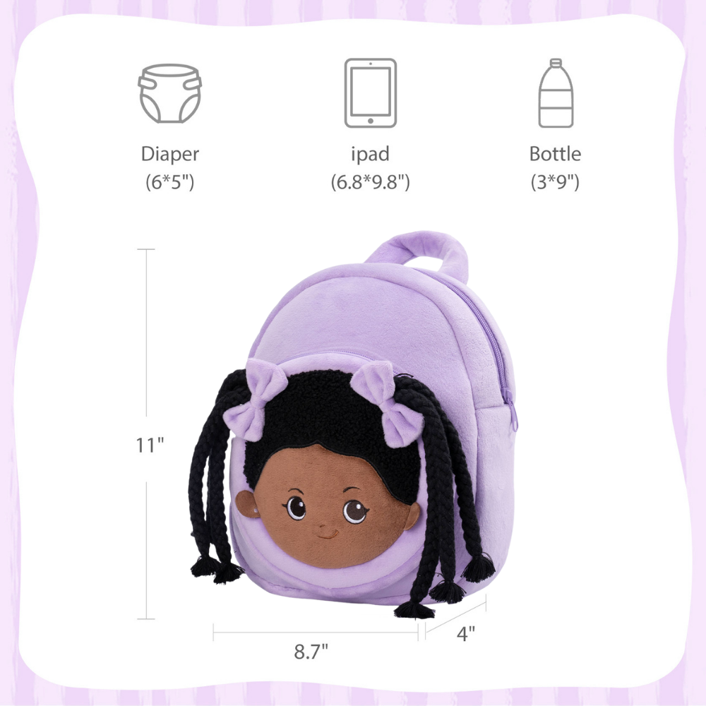 iFrodoll Personalized Deep Skin Tone Plush Purple Ash Backpack