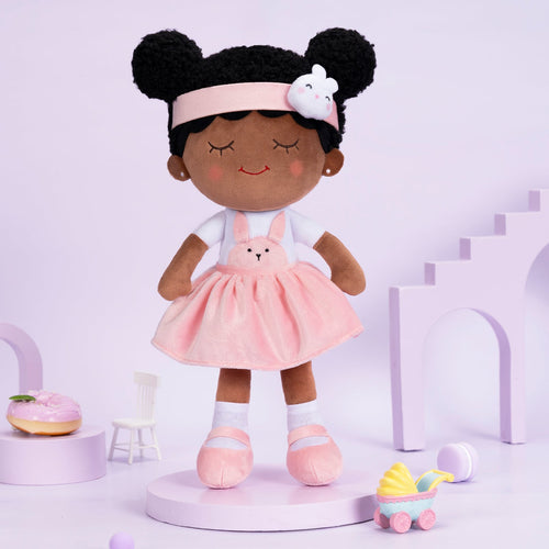 iFrodoll Personalized Deep Skin Tone Plush Doll with Rabbit Outfit