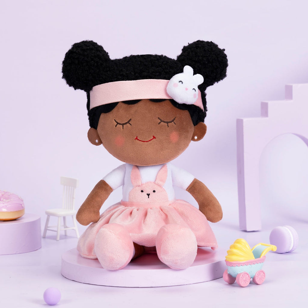 iFrodoll Personalized Deep Skin Tone Plush Doll with Rabbit Outfit