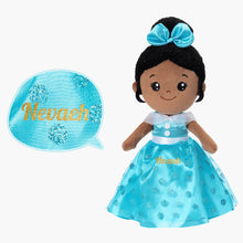 Load image into Gallery viewer, iFrodoll Personalized Deep Skin Tone Plush Princess Doll Blue