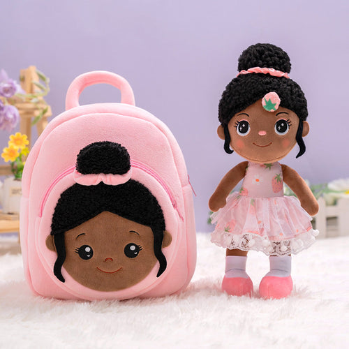 iFrodoll Personalized Deep Skin Tone Plush Strawberry Nevaeh Doll & Pink Nevaeh Backpack Gift Set