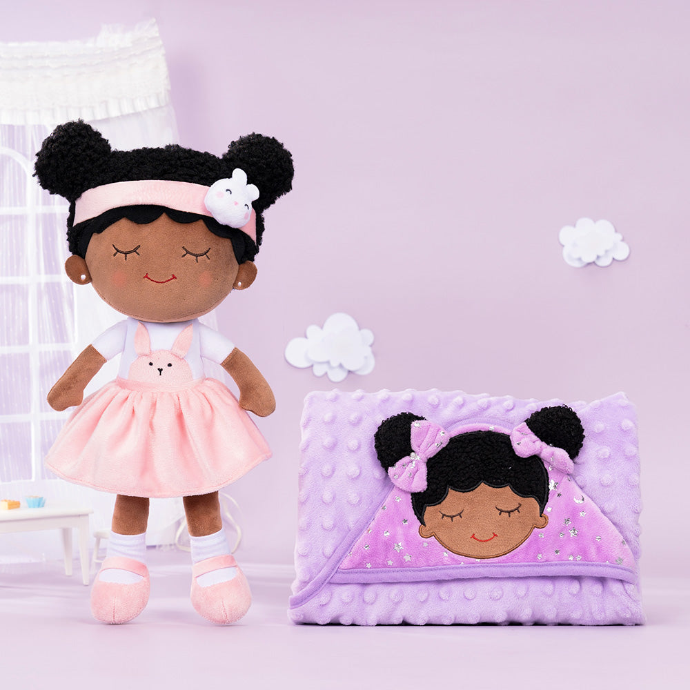 iFrodoll Personalized Deep Skin Tone Plush Doll with Rabbit Outfit