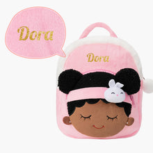 Load image into Gallery viewer, iFrodoll Personalized Deep Skin Tone Plush Pink Bunny Backpack