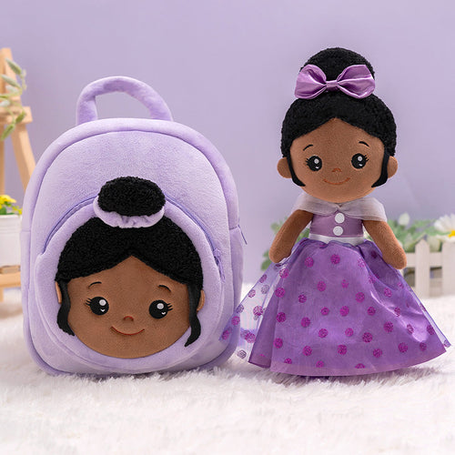 iFrodoll Personalized Deep Skin Tone Plush Purple Princess Nevaeh Doll & Backpack Gift Set