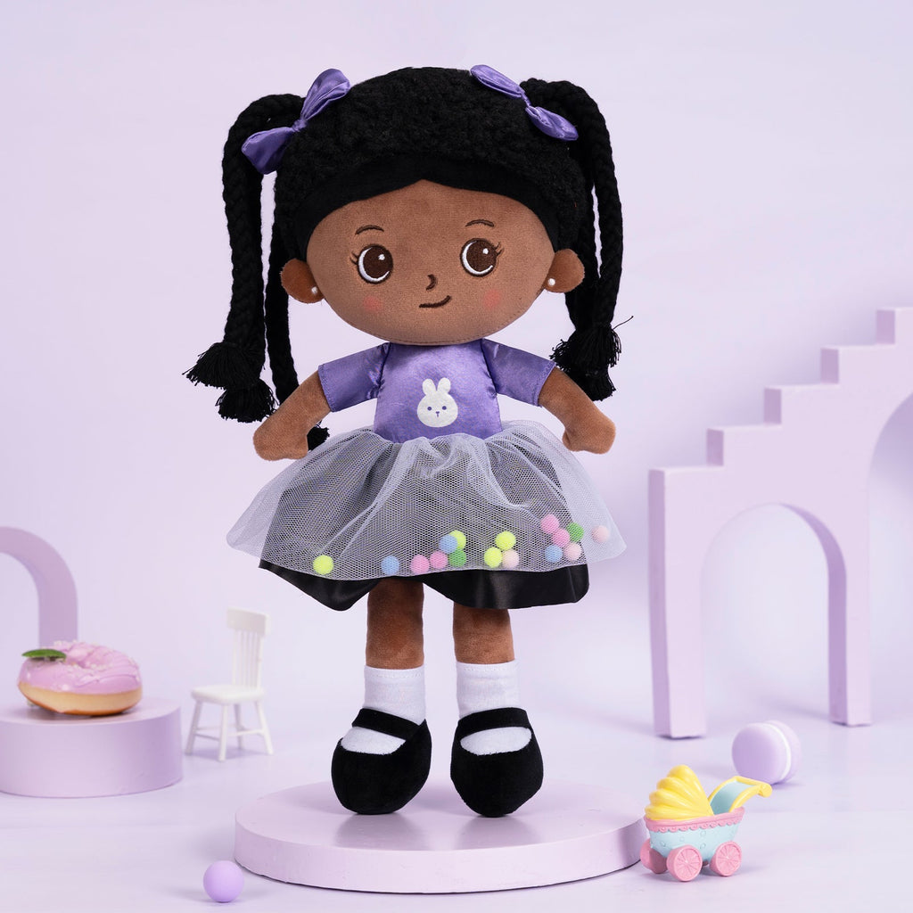 iFrodoll Personalized Deep Skin Tone Plush Ash Doll & Purple Nevaeh Backpack Gift Set