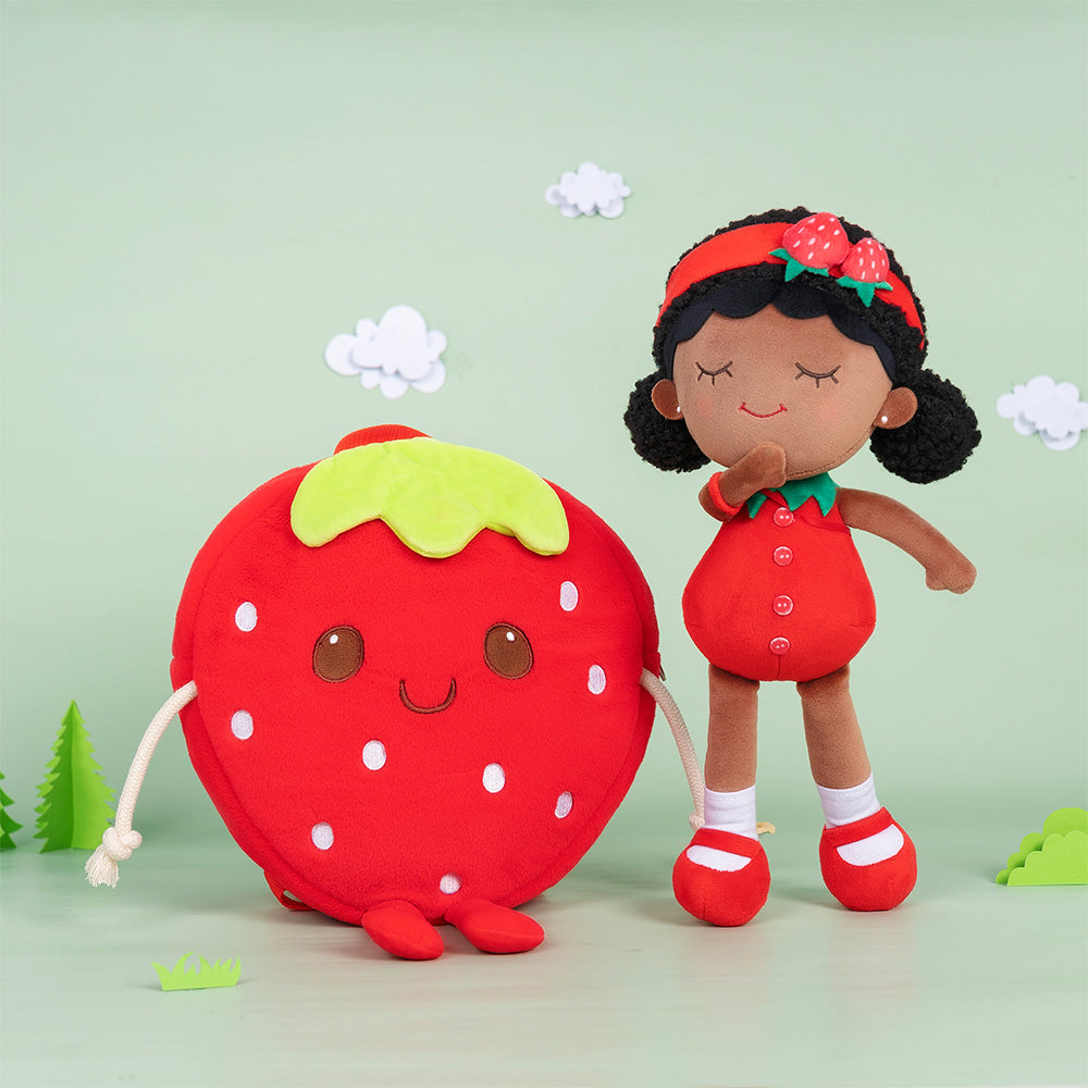 iFrodoll Personalized Deep Skin Tone Plush Strawberry Doll Red